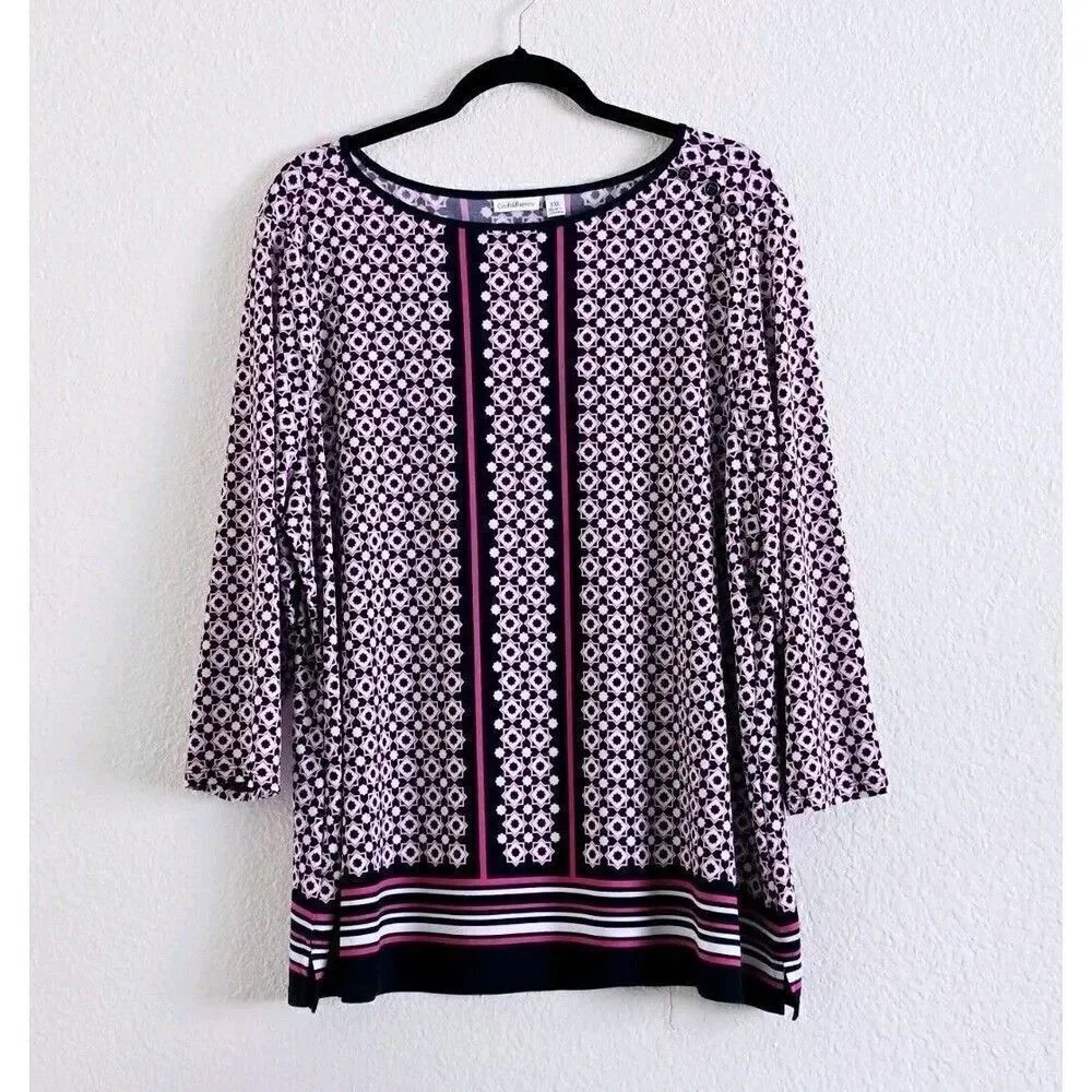 Croft & Barrow 2XL Top Geometric Stretch Jersey Winkle Resistant Top Women XXL
